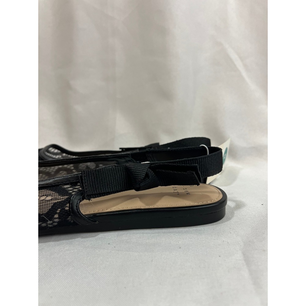 A New Day Womens Black Lace Pointed Toe Slingback Flats with Bow Detail Size 8 - Picture 3 of 6